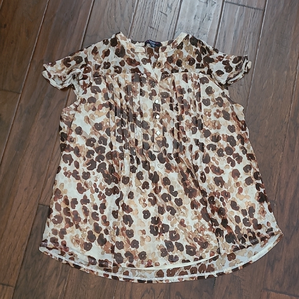 Cocomo Brown Abstract Designed Blouse with Sheer Shoulders size 2X